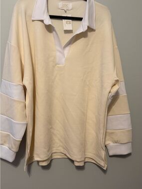 Simply Southern Pale Yellow Pullover with White Collar